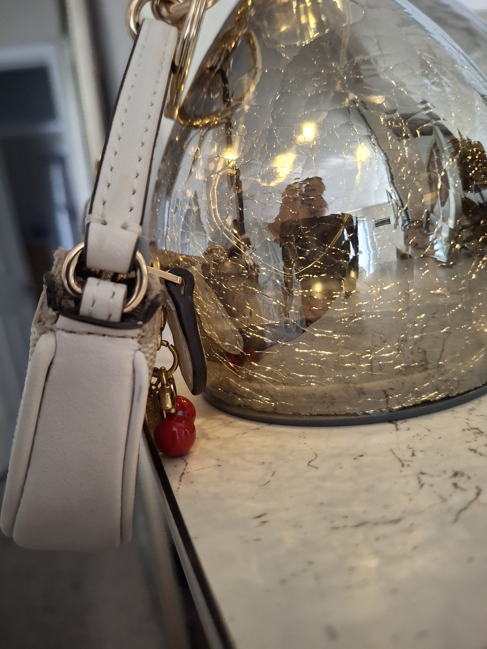 Coach Beige Signature Mini Bag with Red Cherry Charm - Picture 4 of 4